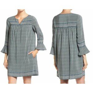 Madewell F7230 Starland Patterned 100% Silk Shift Dress Bell Sleeves Lined XS